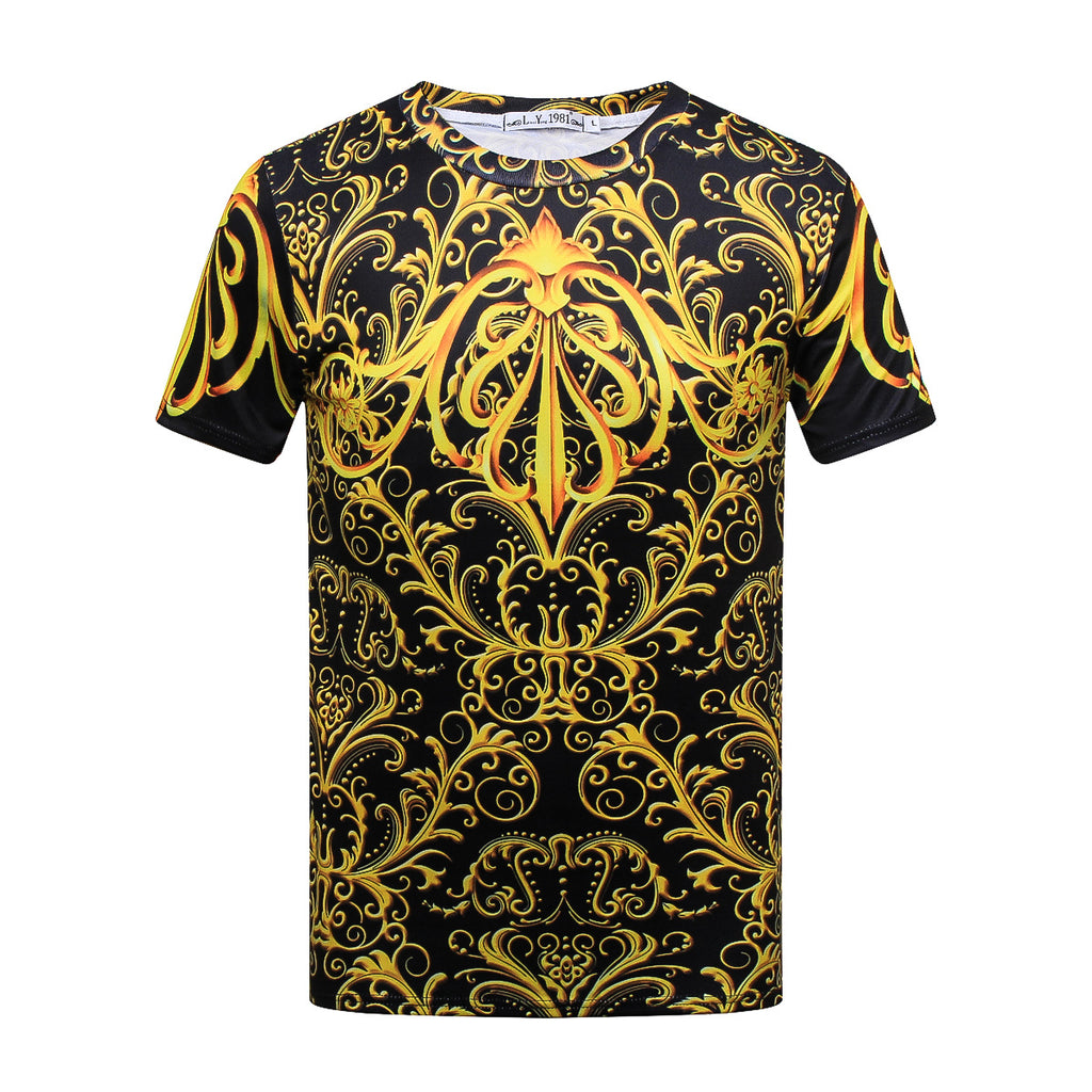 Men's 3D Printed Gold Geometric Pattern T-Shirt