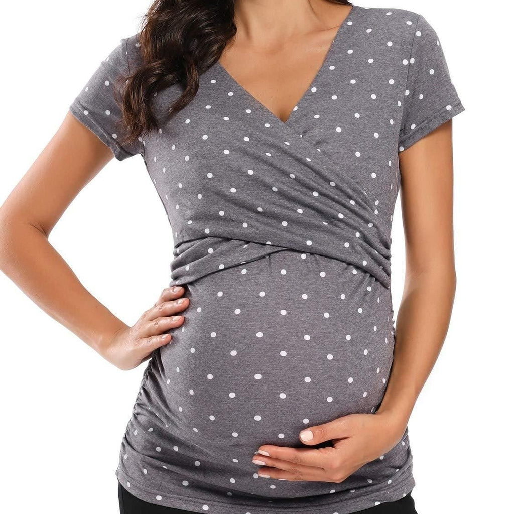 Polka Dot Print Cross Nursing T-Shirt for Maternity