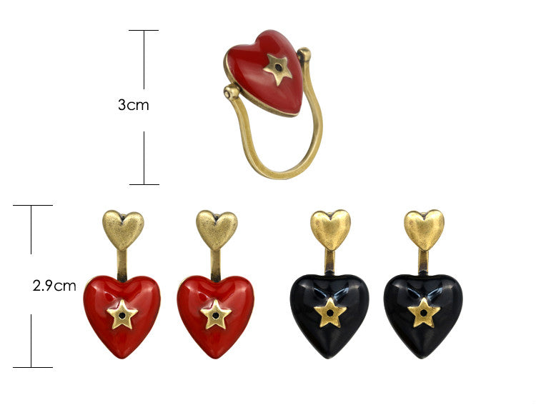 Vintage Heart Earrings with Bee Design in Red Baroque